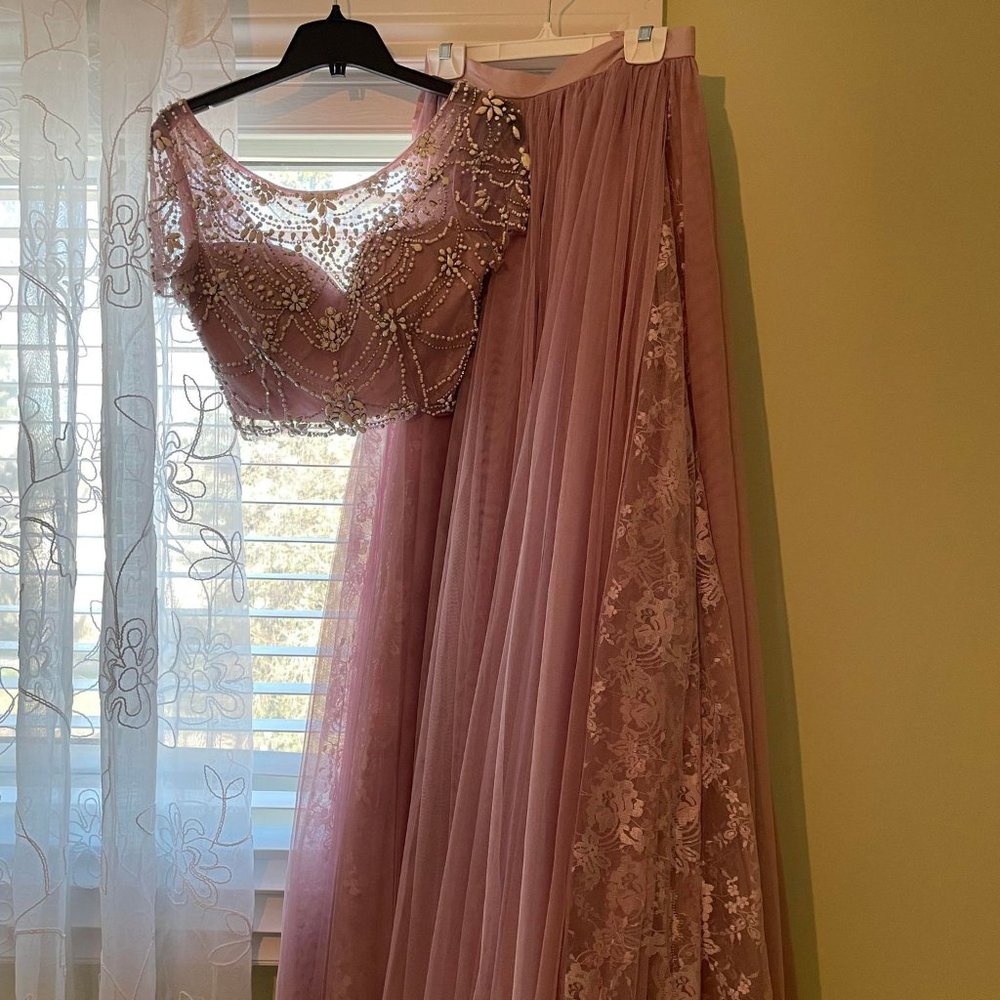 Lilac beaded two-piece prom dress